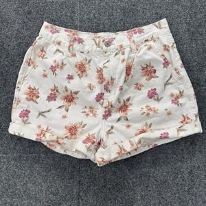 American Eagle Mom Short Womens 8 Cream Pink Floral Denim High Waist Cuffed‎